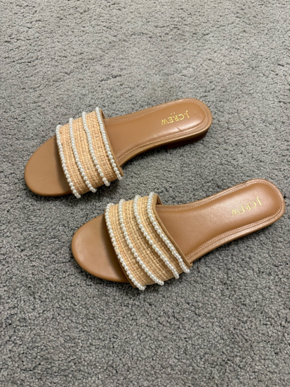 J Crew Raffia Pearl, Flat Slide Sandals Size 8 - Picture 3 of 8